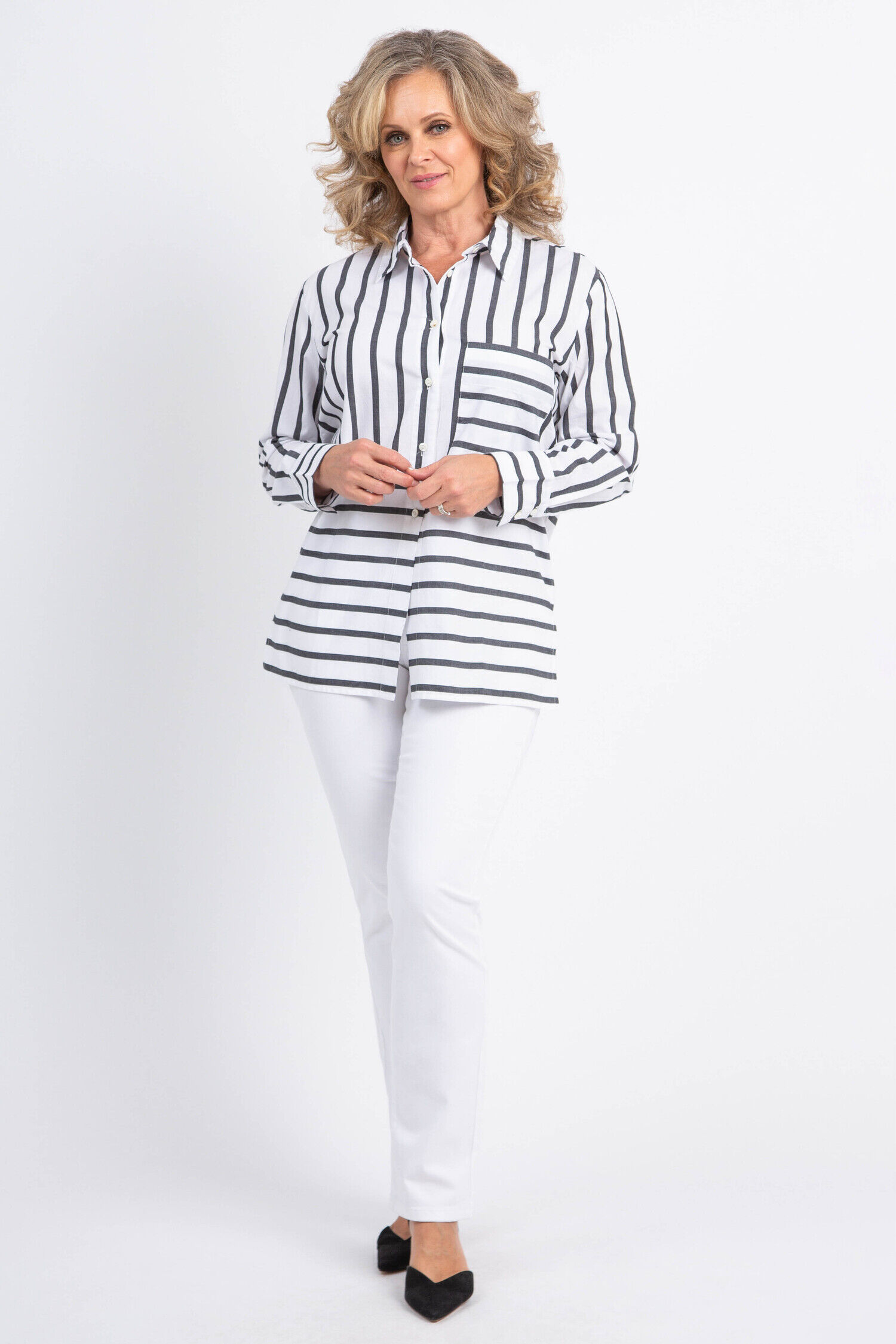Striped Cotton Button-Up Shirt Image 2
