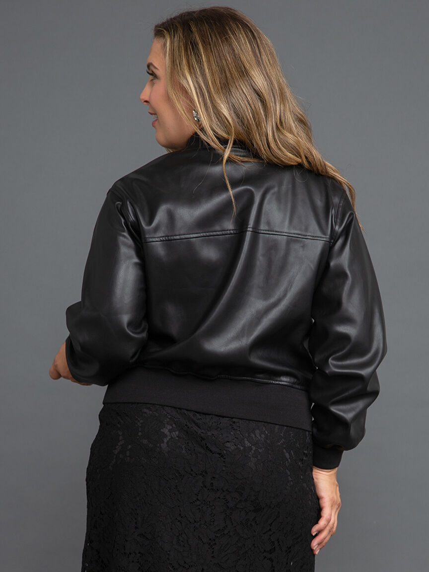 Vegan Leather Bomber Jacket Image 4