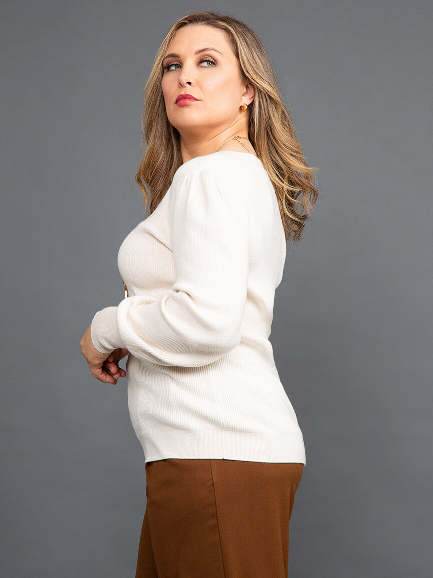 V-Neck Ribbed Sweater Image 3
