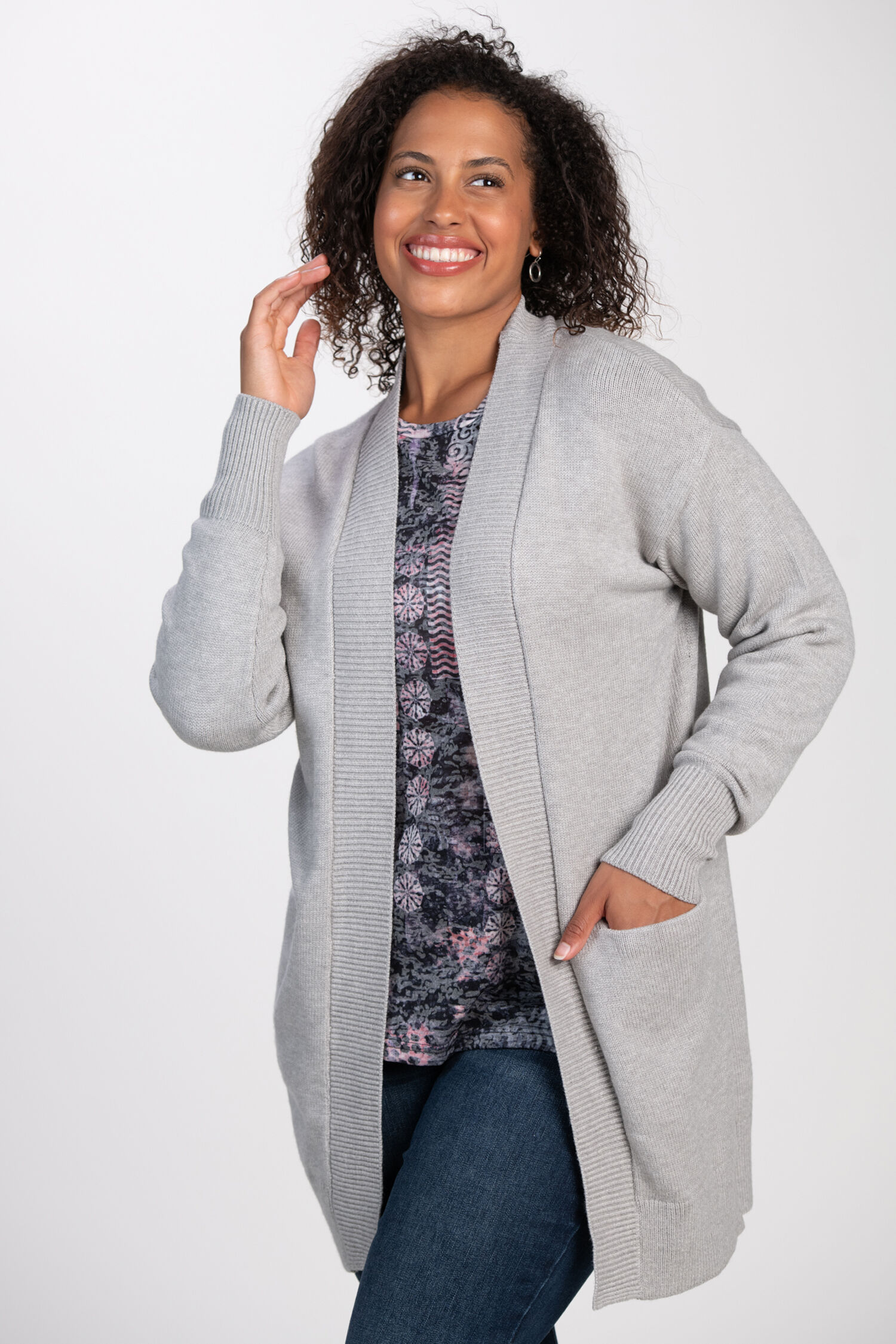Mid-Length Knit Cardi w/ Pockets Image 1