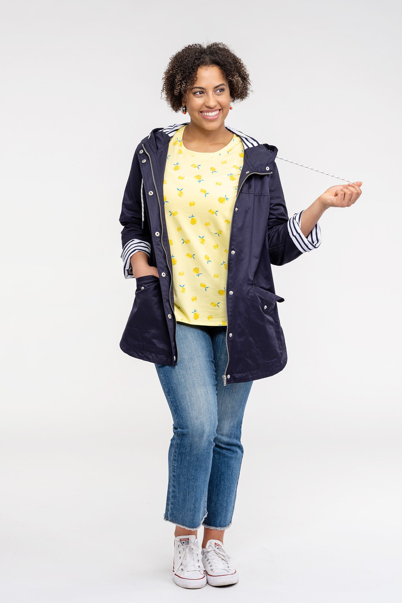 Hooded Rain Jacket with Striped Lining Image 2