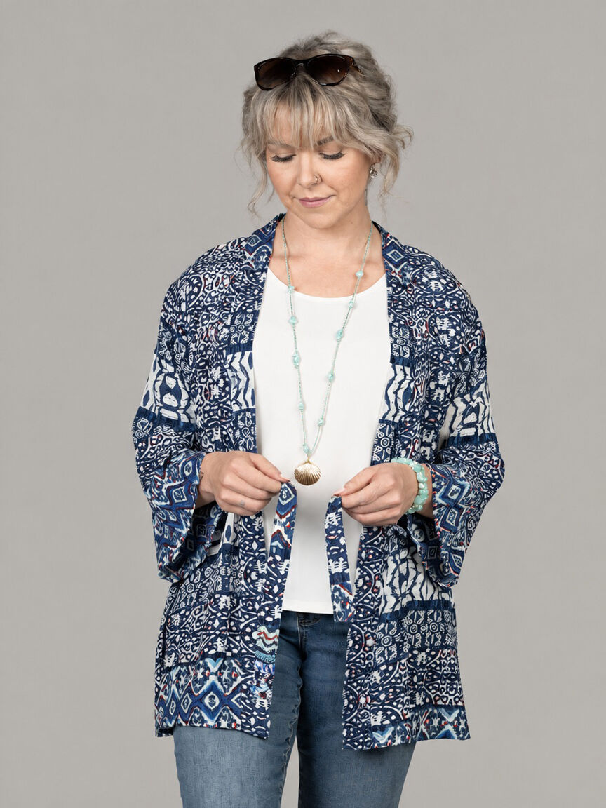 Thigh Length Kimono With Waist Tie