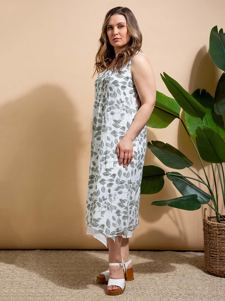 Leaf Print Sleeveless Midi Dress | Papillon | Suzanne's