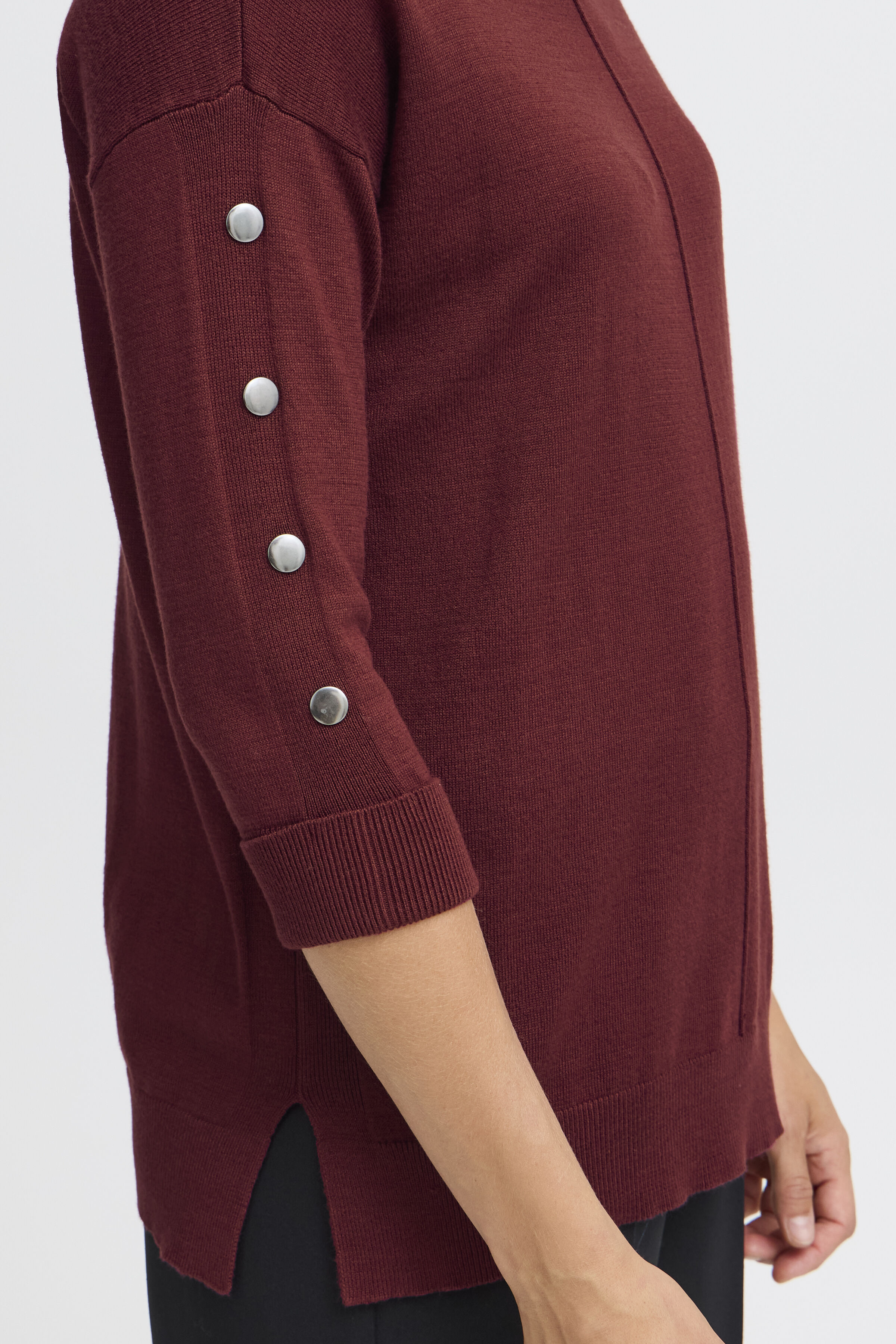 Button Detail &frac34; Sleeve Knit Sweater Image 3