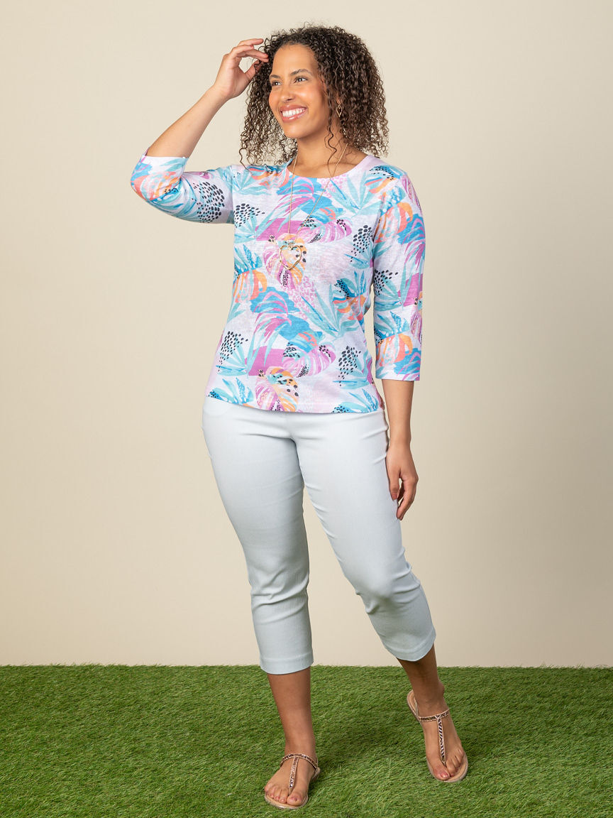 Slub Knit 3/4 Sleeve Top Image 1