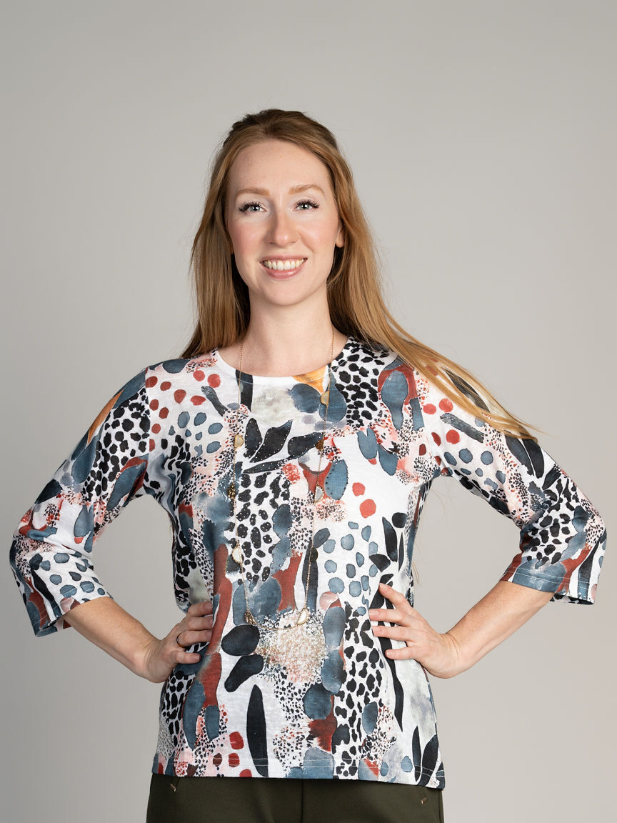 3/4 Sleeve Printed Top With Hotfix