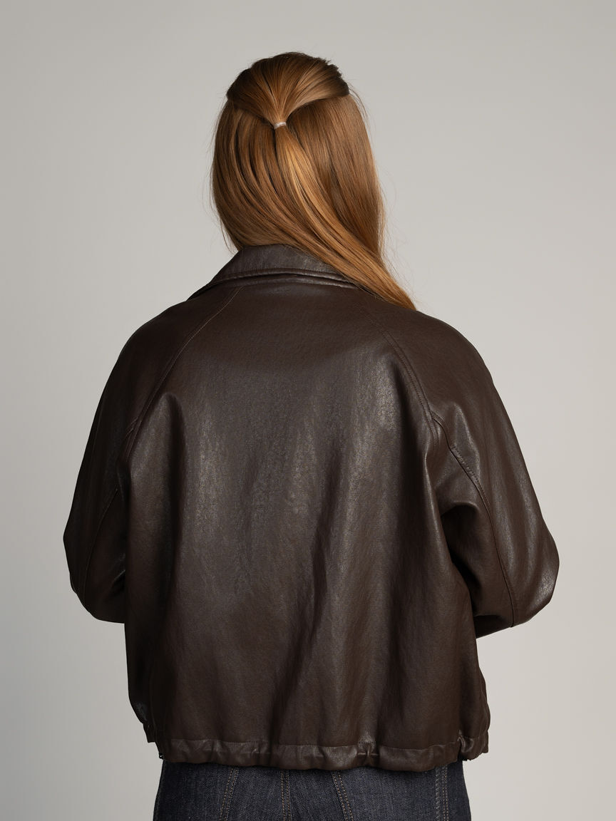 Faux Leather Mock Neck Jacket