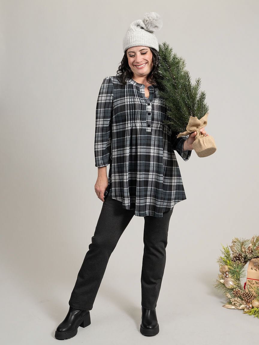 &frac34; Sleeve Plaid Blouse Image 2