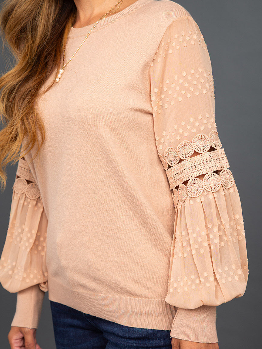 Lace & Crochet Balloon Sleeve Sweater Image 5