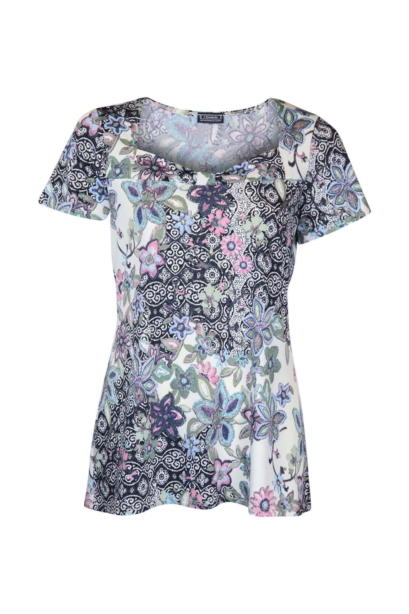Sweetheart Neckline Short Sleeve Printed Top Image 1