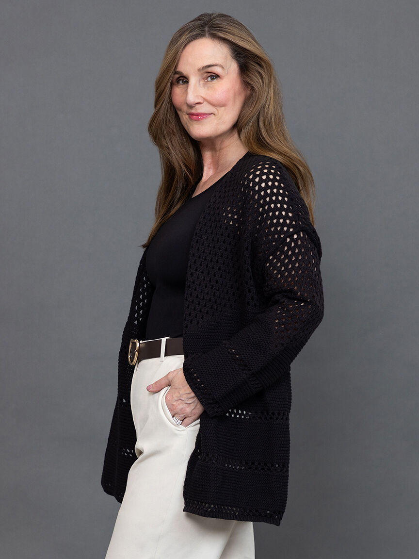 Long Sleeve Open Front Crochet Knit Cardigan 