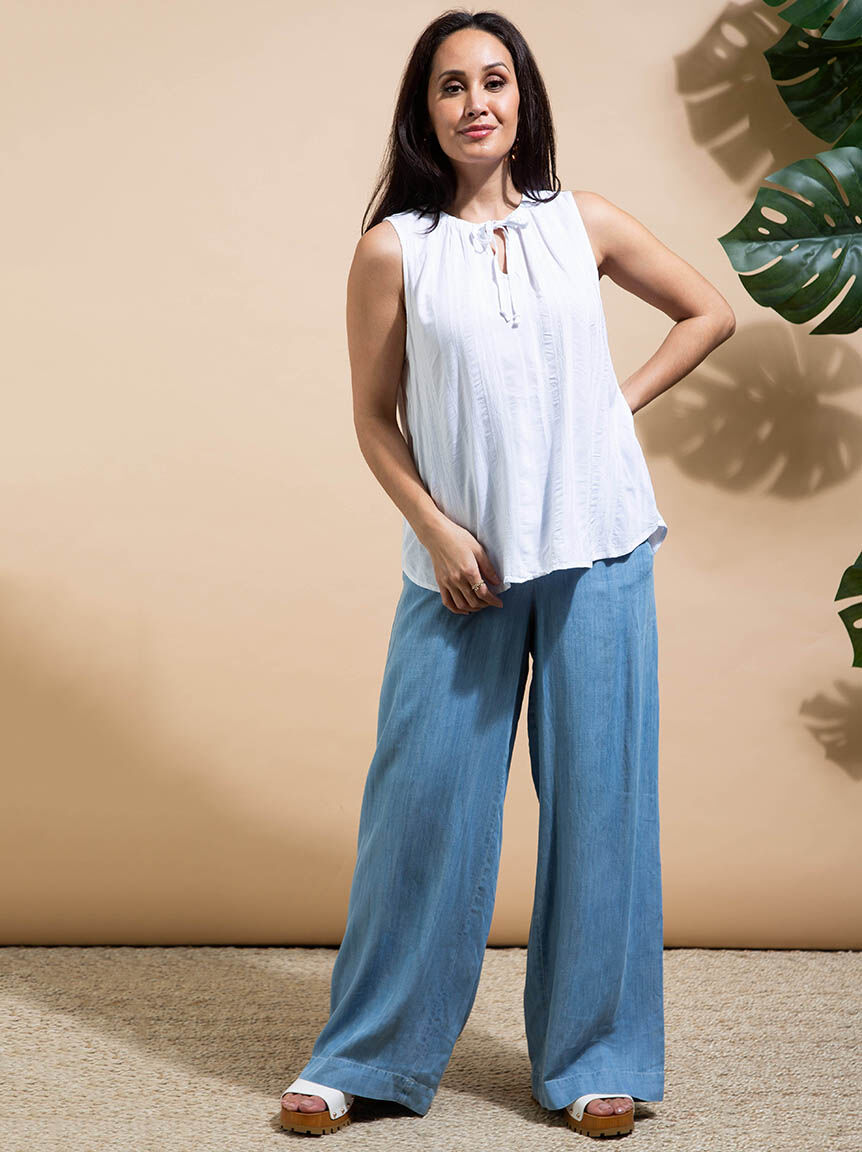 Notch Neck Blouse w/ Self-Tie Front Image 1