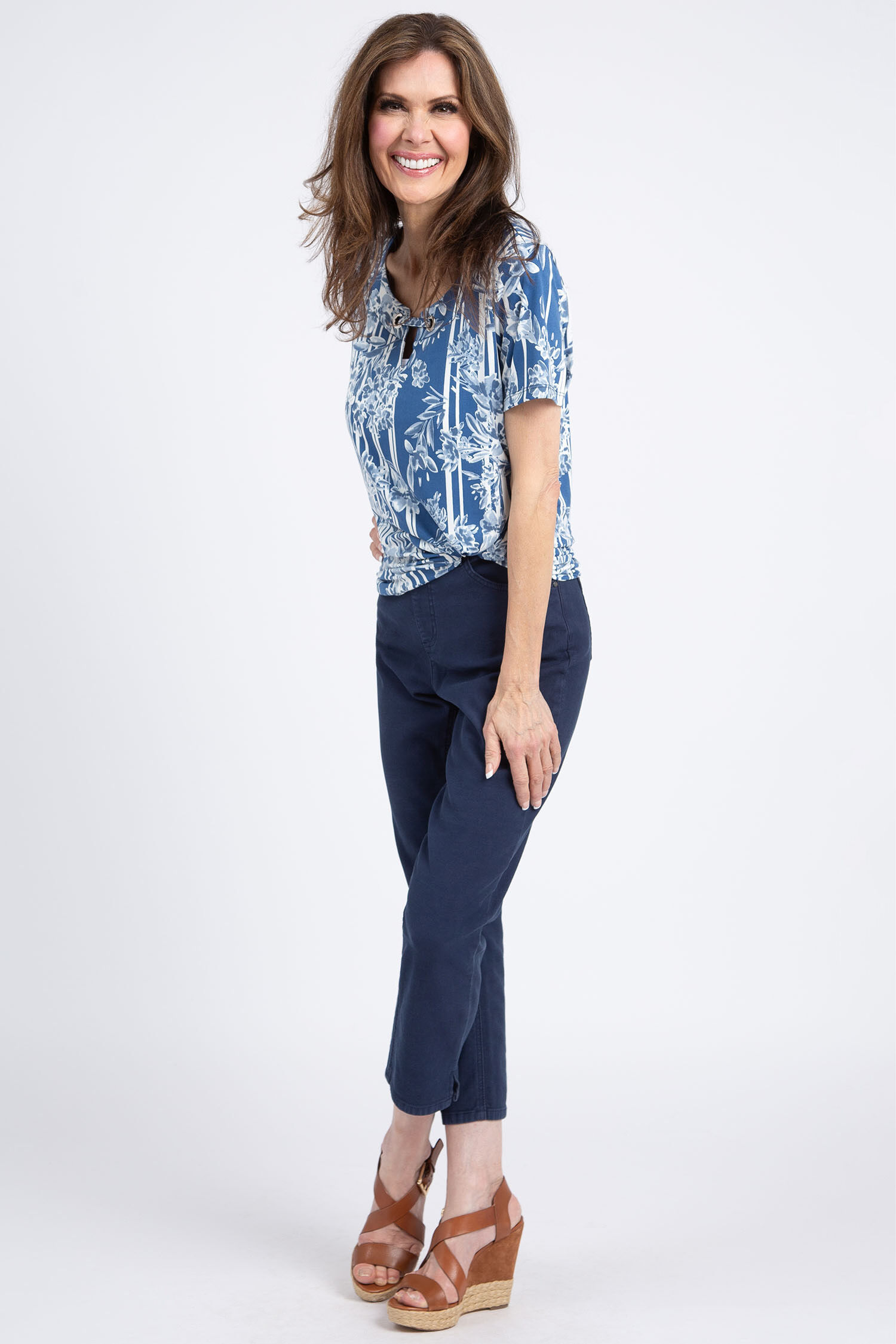 Floral Print Keyhole Top Image 4