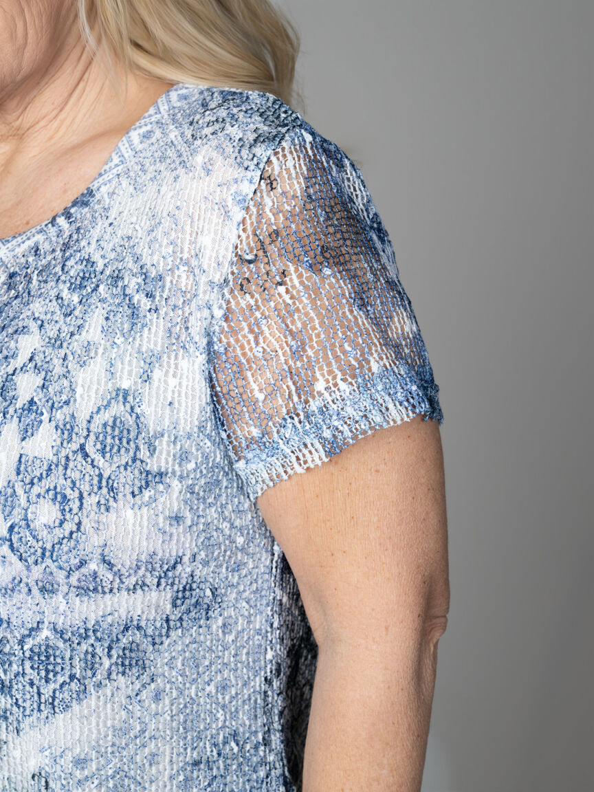 Short Sleeve Mesh Overlay Top