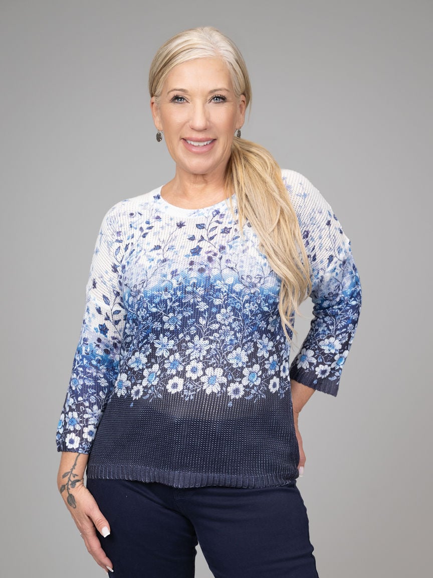 3/4 Sleeve Printed Knit Sweater