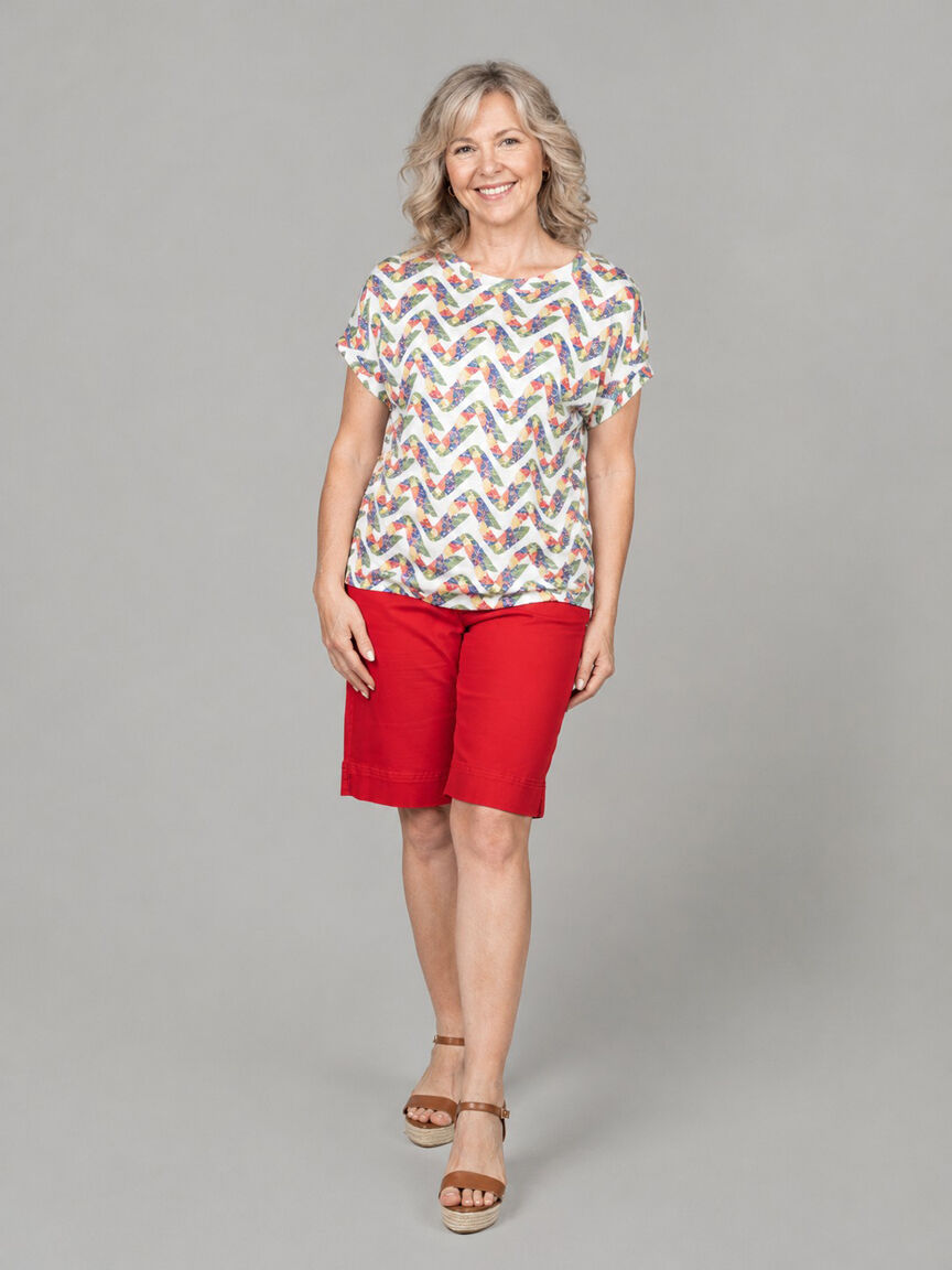 2-Way Neckline Abstract Print Top