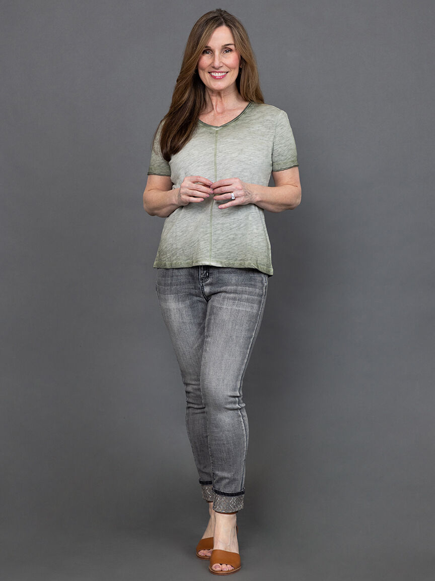 Solid Melange V-Neck Top  Image 1