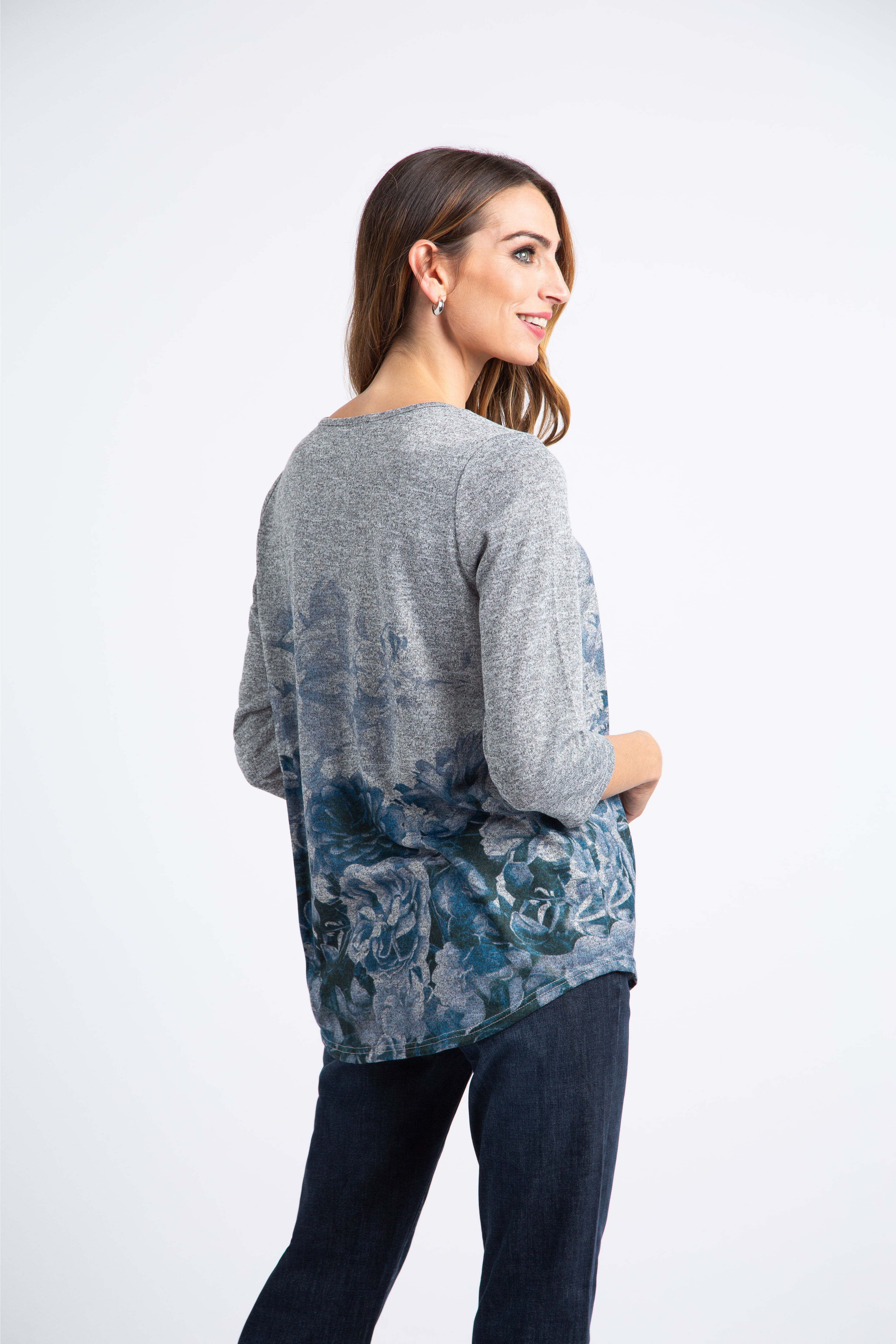 &frac34; Sleeve Floral Print Top  Image 3