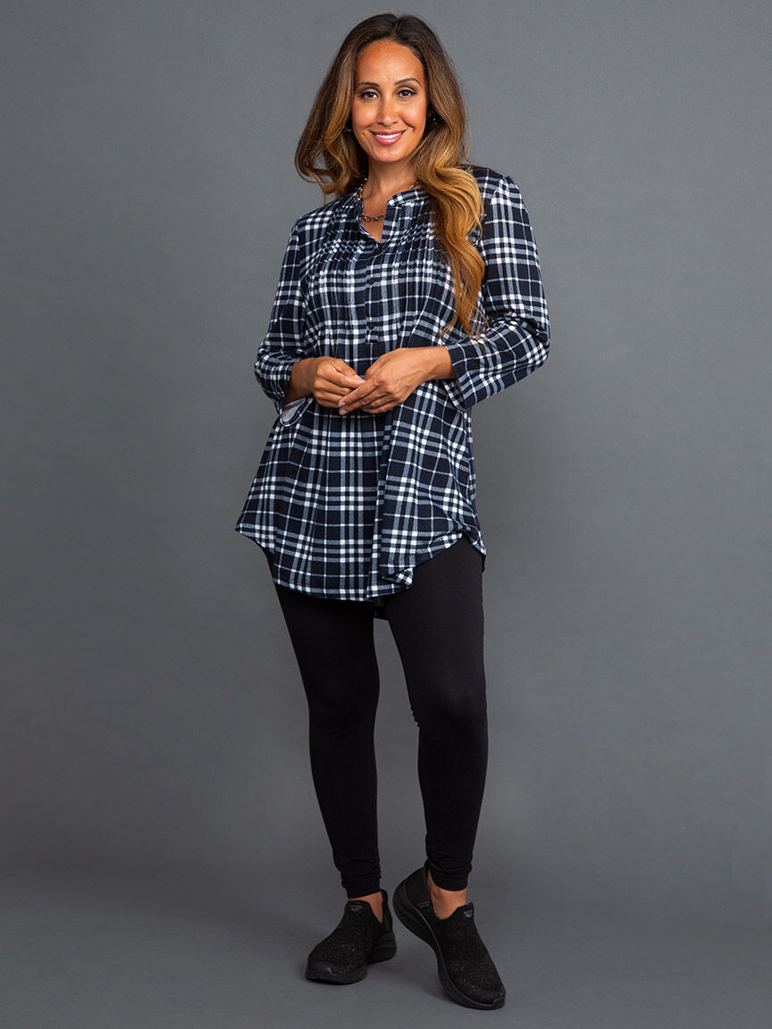 &frac34; Sleeve Plaid Blouse Image 2