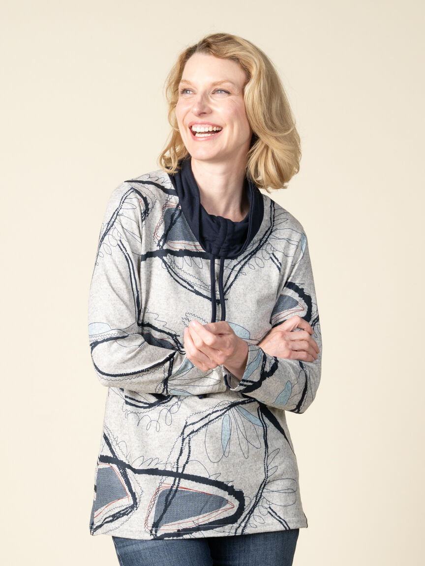 3/4 Sleeve Cowl Neck Printed Tunic