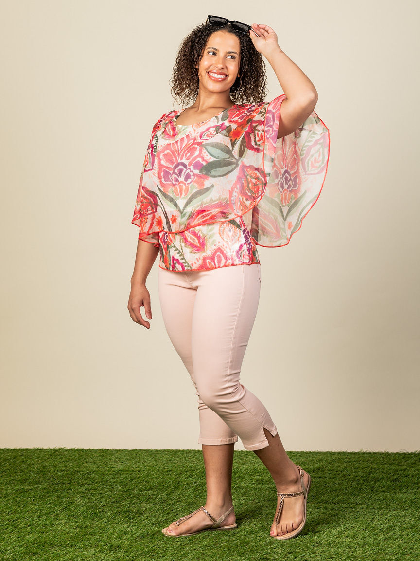 Sheer Overlay Short Sleeve Poncho Image 2