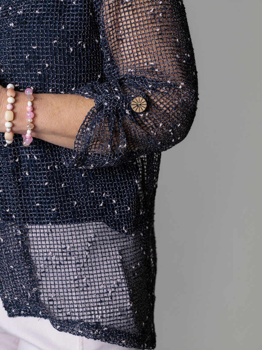 3/4 Sleeve Mesh Button-Up Cardgian