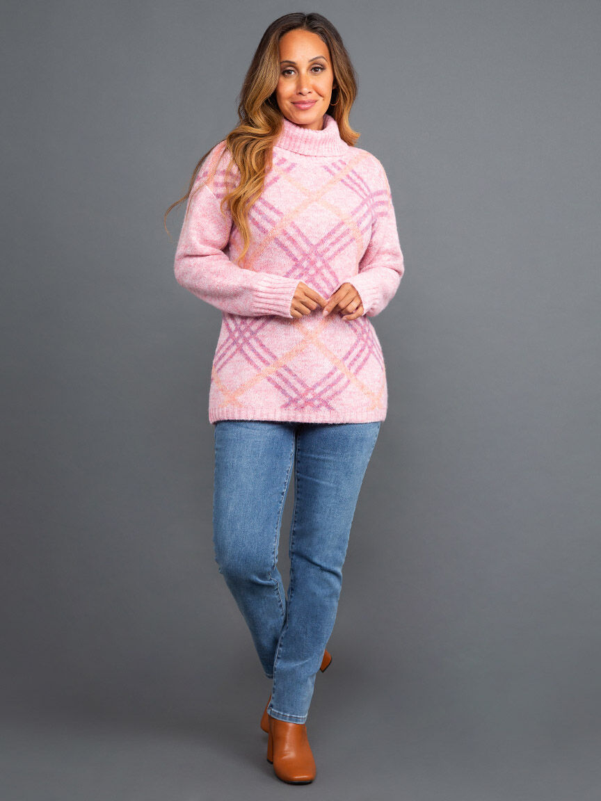 Diamond Print Long Sleeve Turtleneck Sweater Image 1