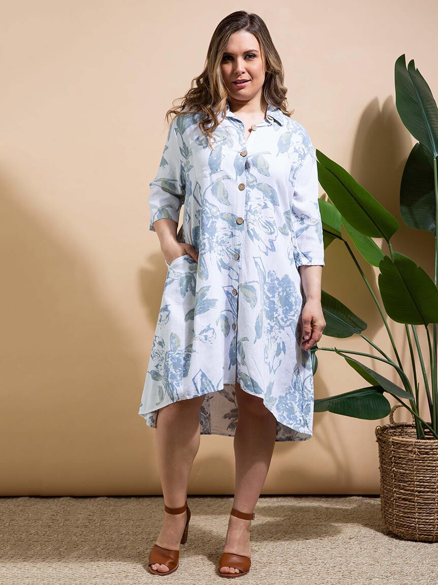 Button-Up Linen Midi Dress Image 1