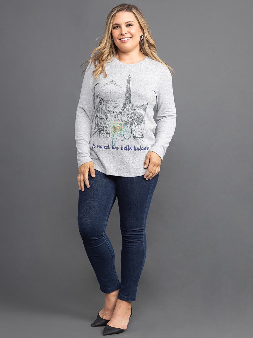 Long Sleeve Eiffel Tower Hotfix Top  Image 1