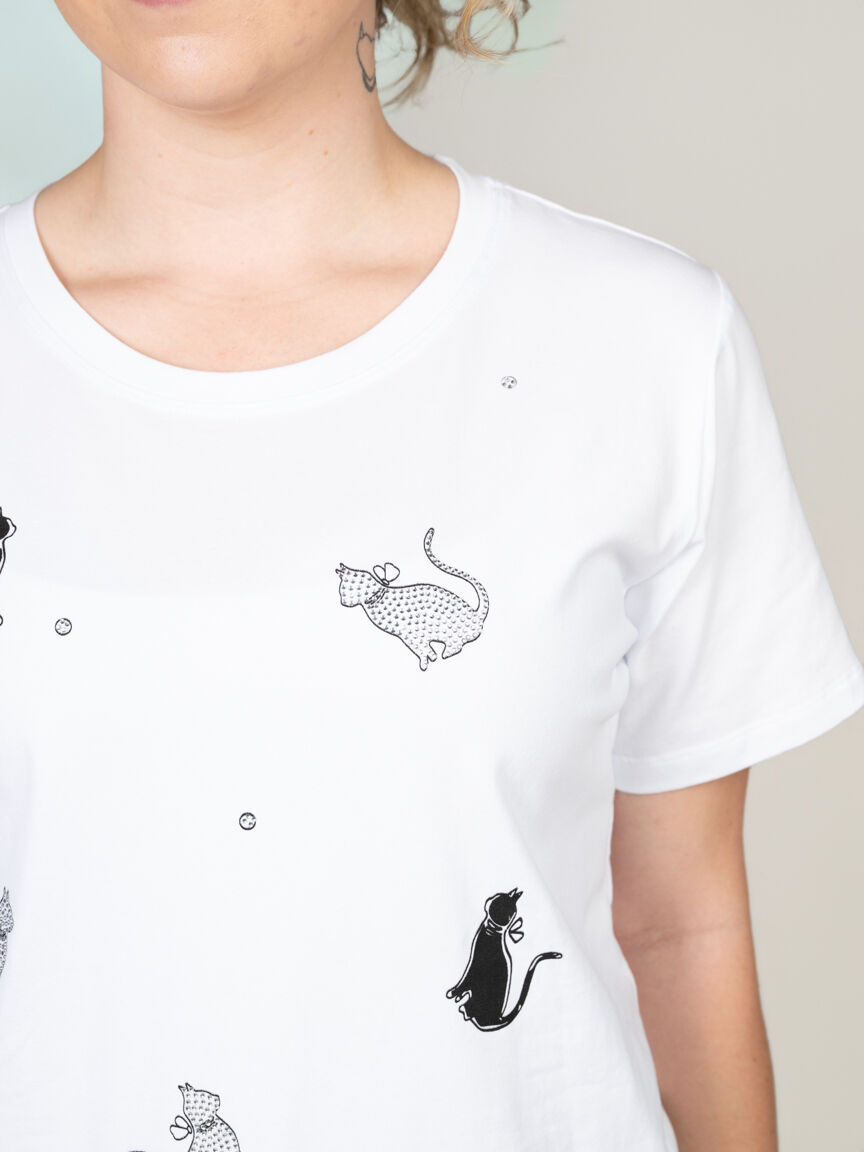 Cat Print Crew Neck Top