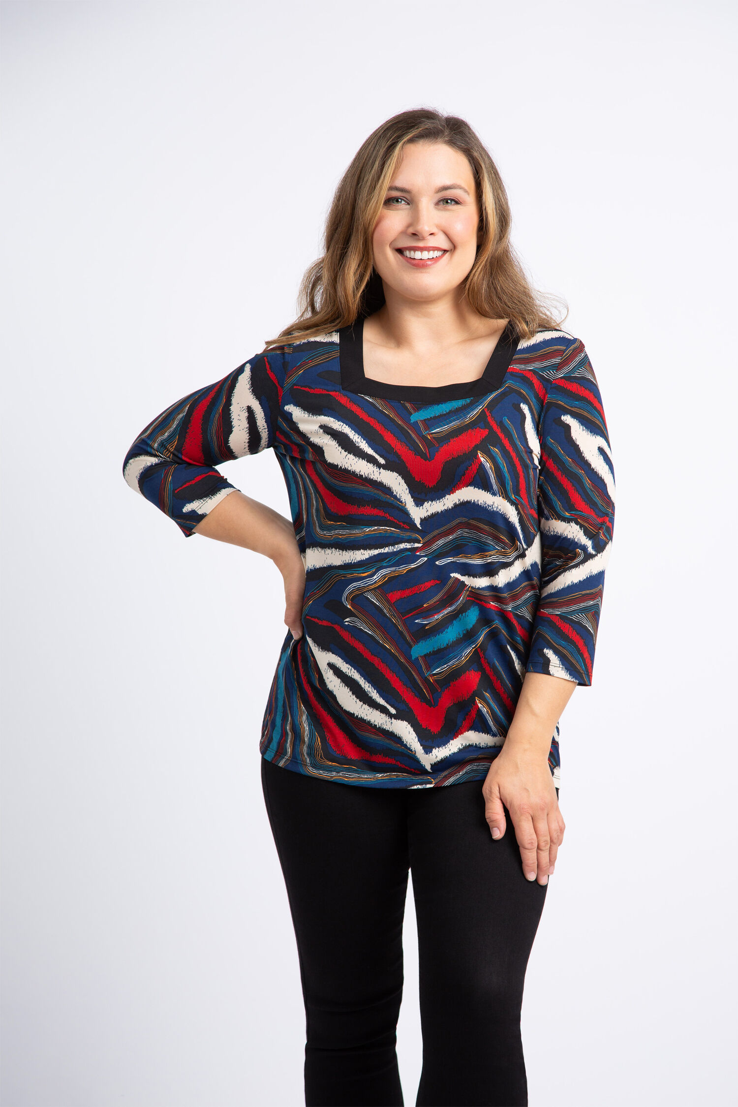 &frac34; Sleeve Square Neck Top Image 2