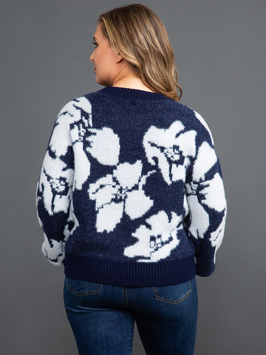 Long Sleeve Floral Eyelash Sweater Image 5