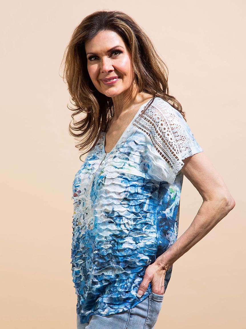 Quarter Zip Ruffle Tee Image 3