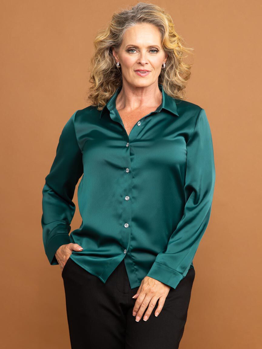 Long Sleeve Bling Button Blouse Image 2