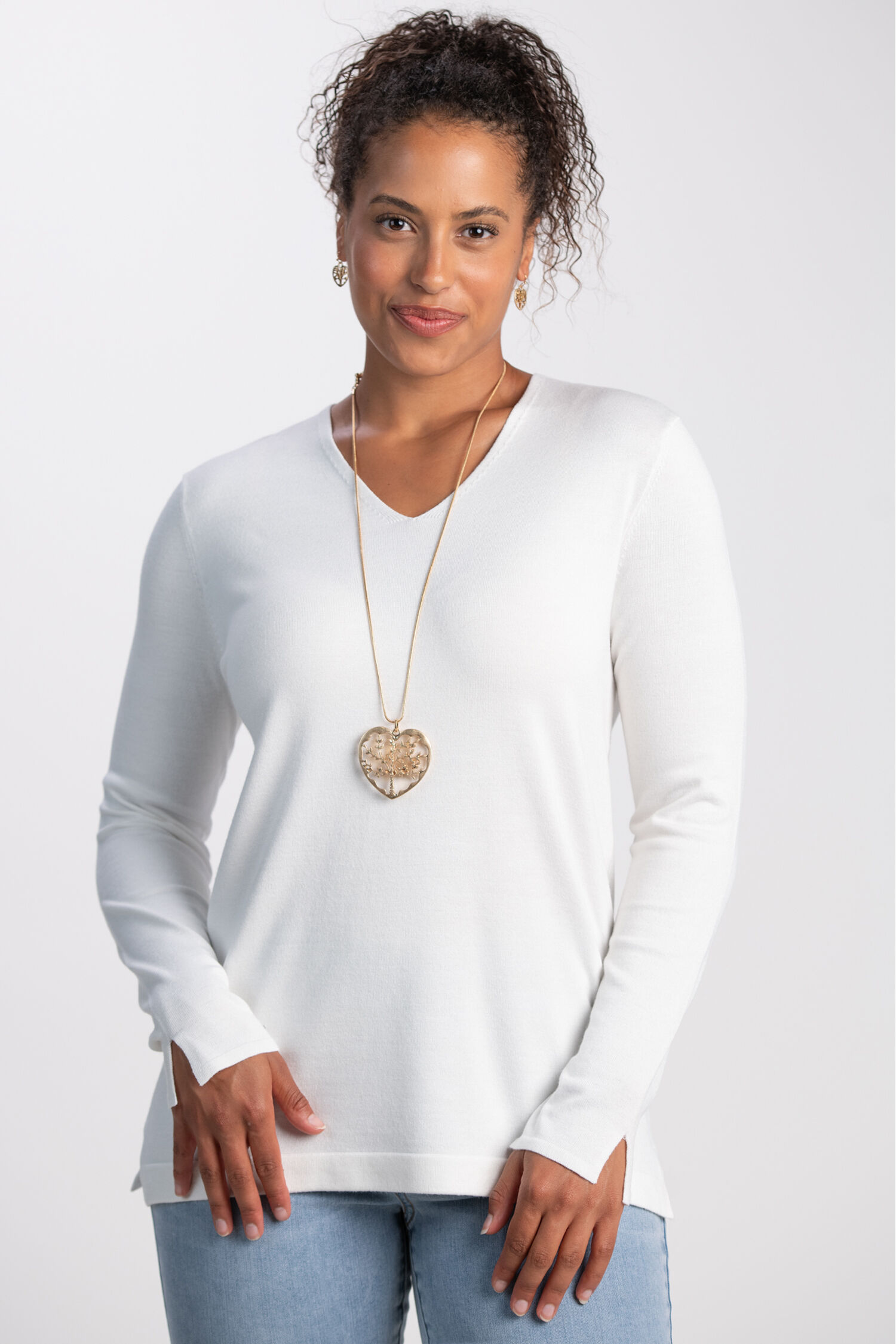 Long Sleeve V-Neck Knit Top Image 1