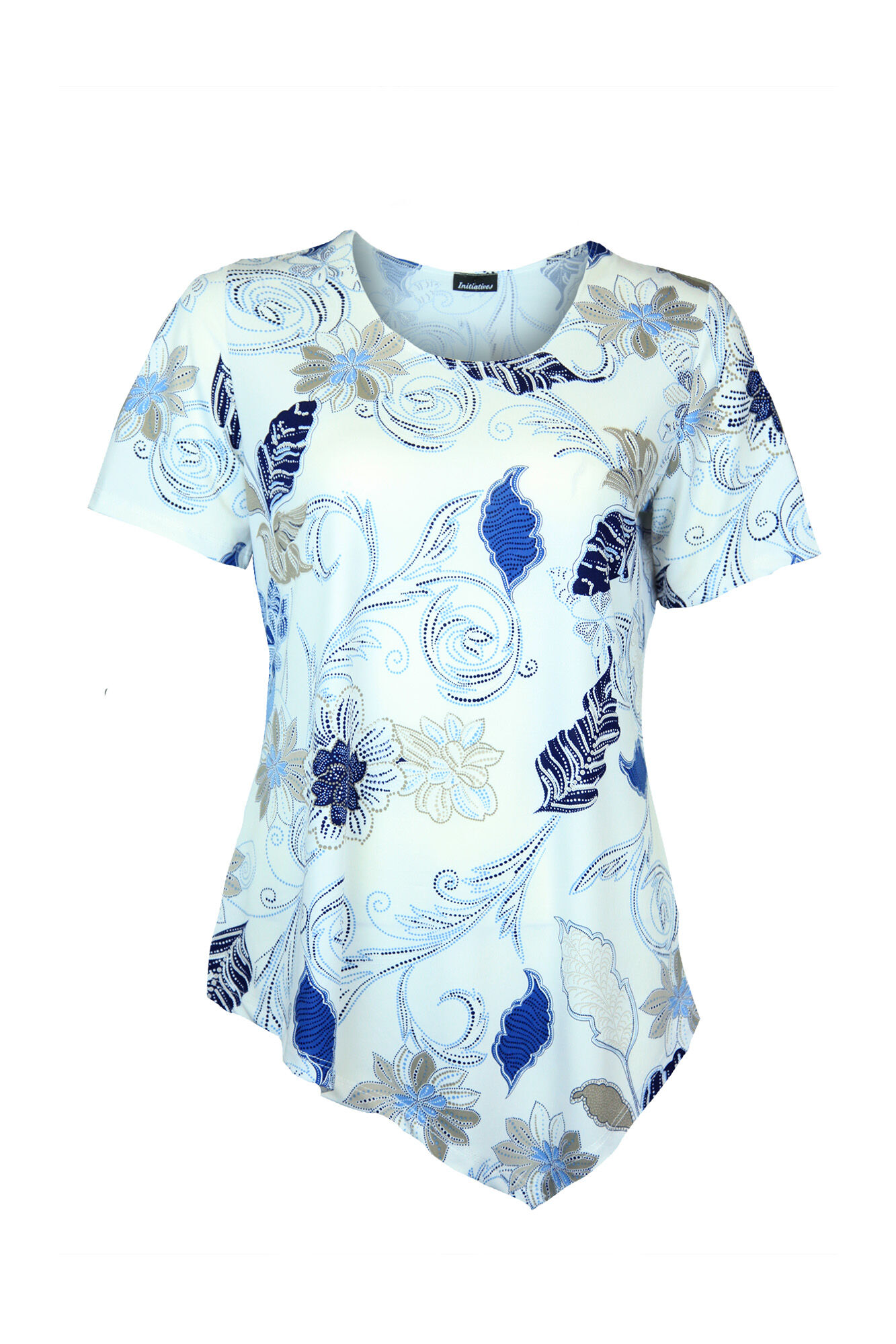 Asymmetrical Hem Top with Short Sleeves Image 1