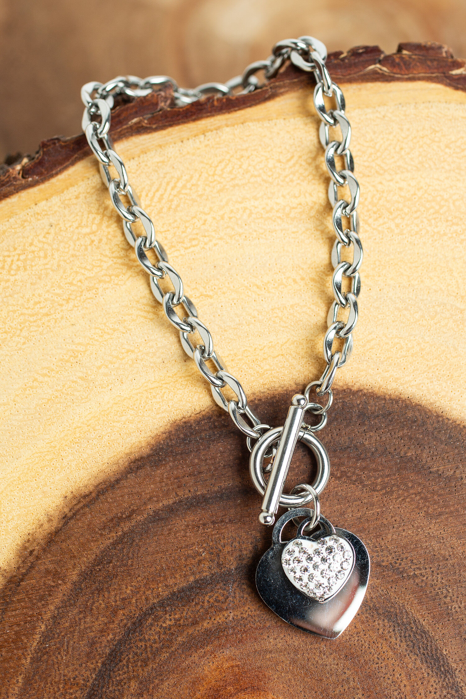 Rhinestone Heart Charm Bracelet