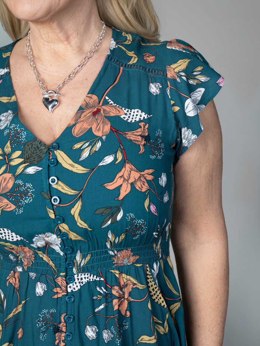 Short Sleeve Knee Length Dress With Smock Waist Image 2