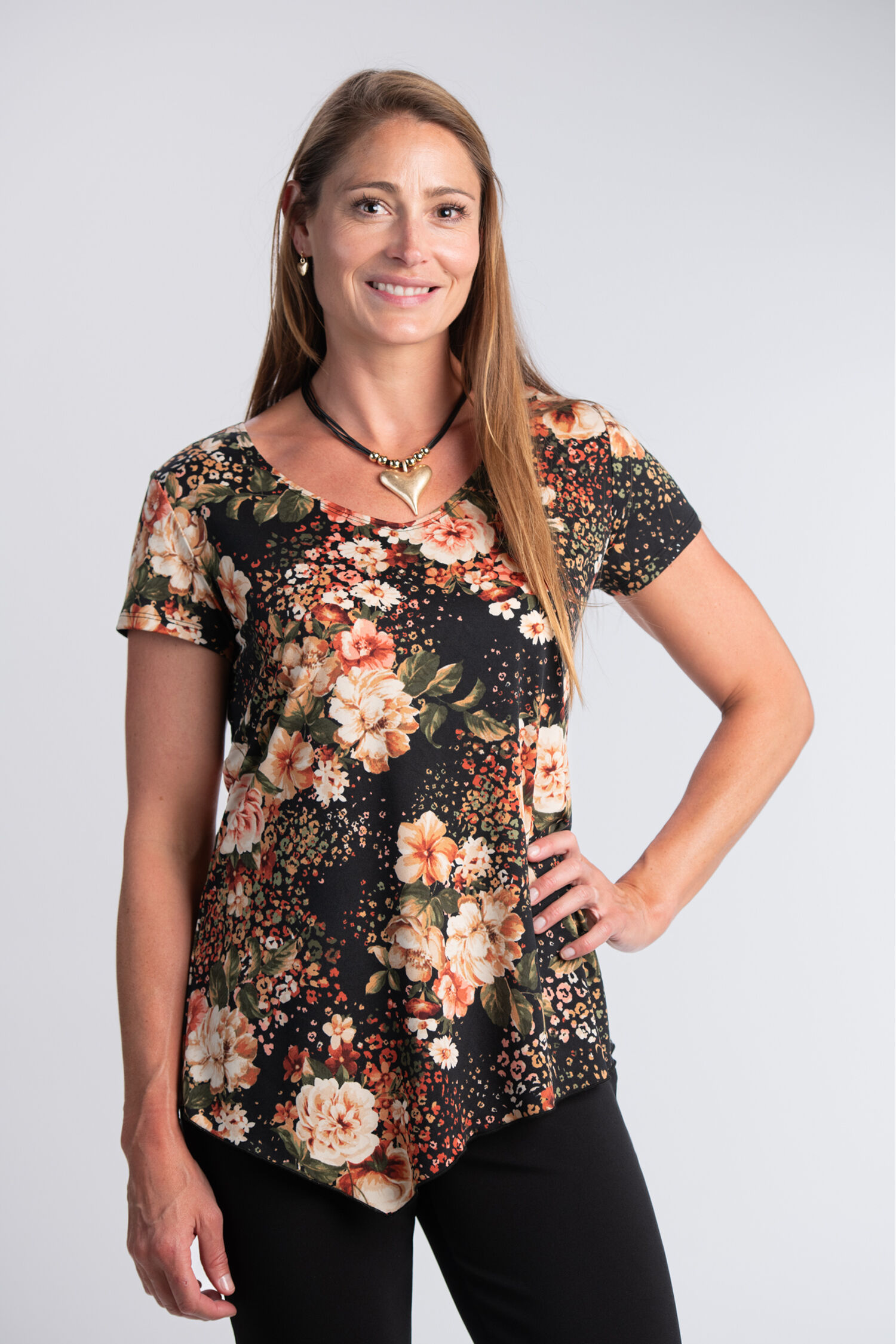 Asymmetrical Hem V-Neck Tee Image 1