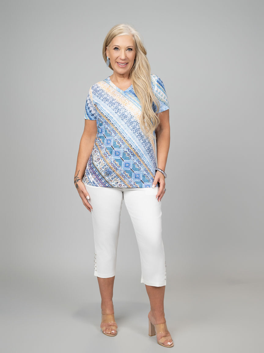 Burnout Abstract Short Sleeve Top With Hotfix