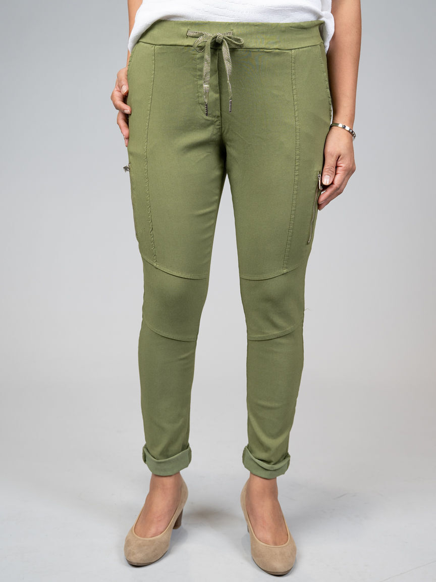 Straight Leg Pull-On Pants With Lurex Drawstrings