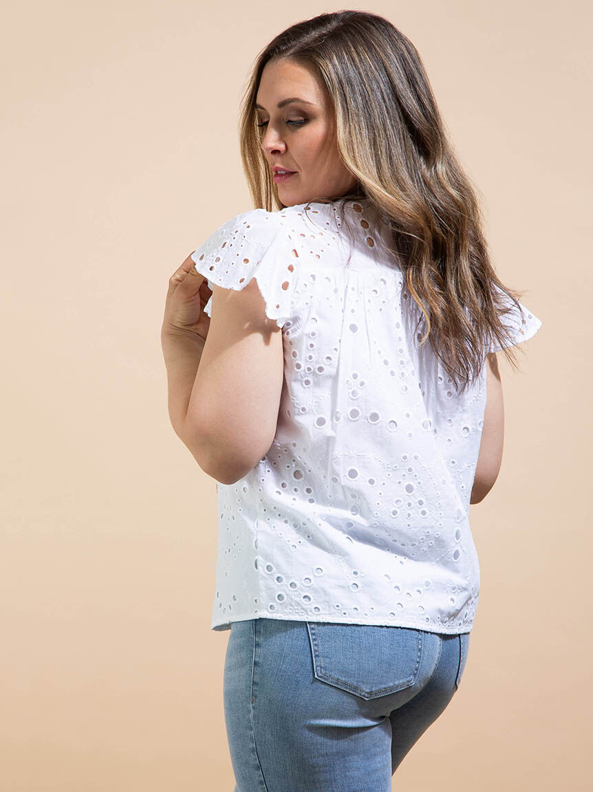 Cap Sleeve Blouse w/ Eyelet Embroidery Image 3