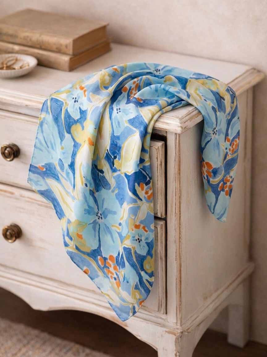 Lightweight Abstract Floral Silk Scarf