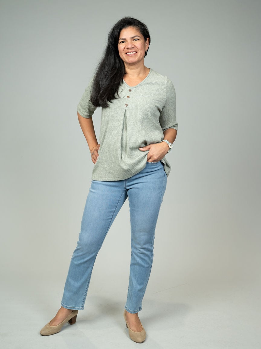 Elbow Sleeve V-Neck Top