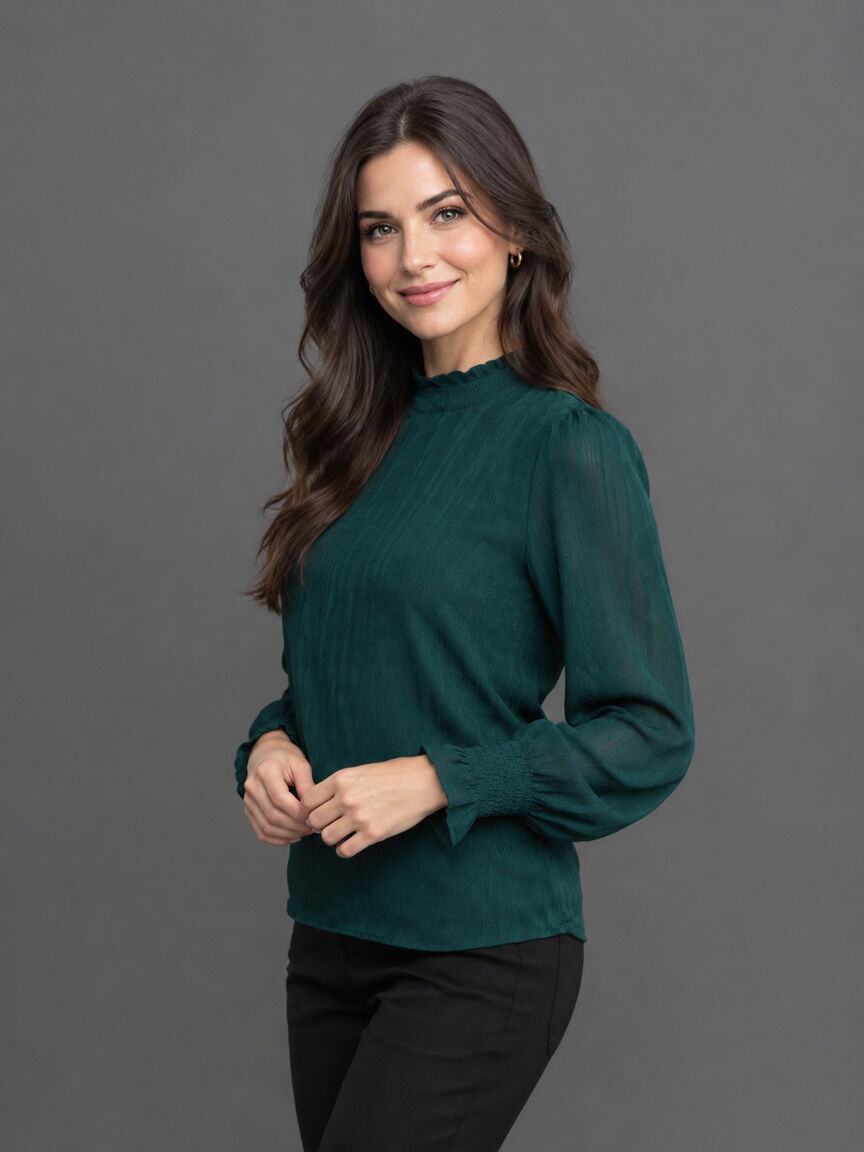 Smocked Neckline Lurex Blouse