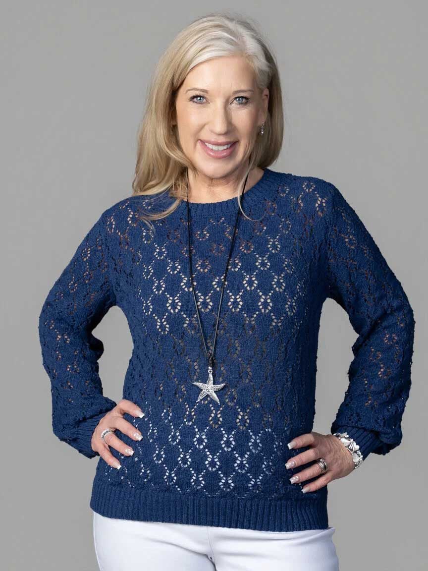 Long Sleeve Eyelet Knit Sweater