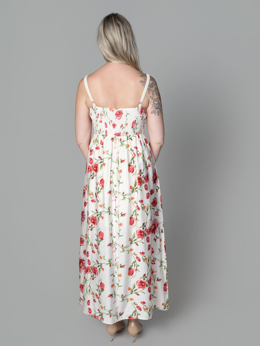 Sleeveless Smocked Maxi Dress with Tassel Detail