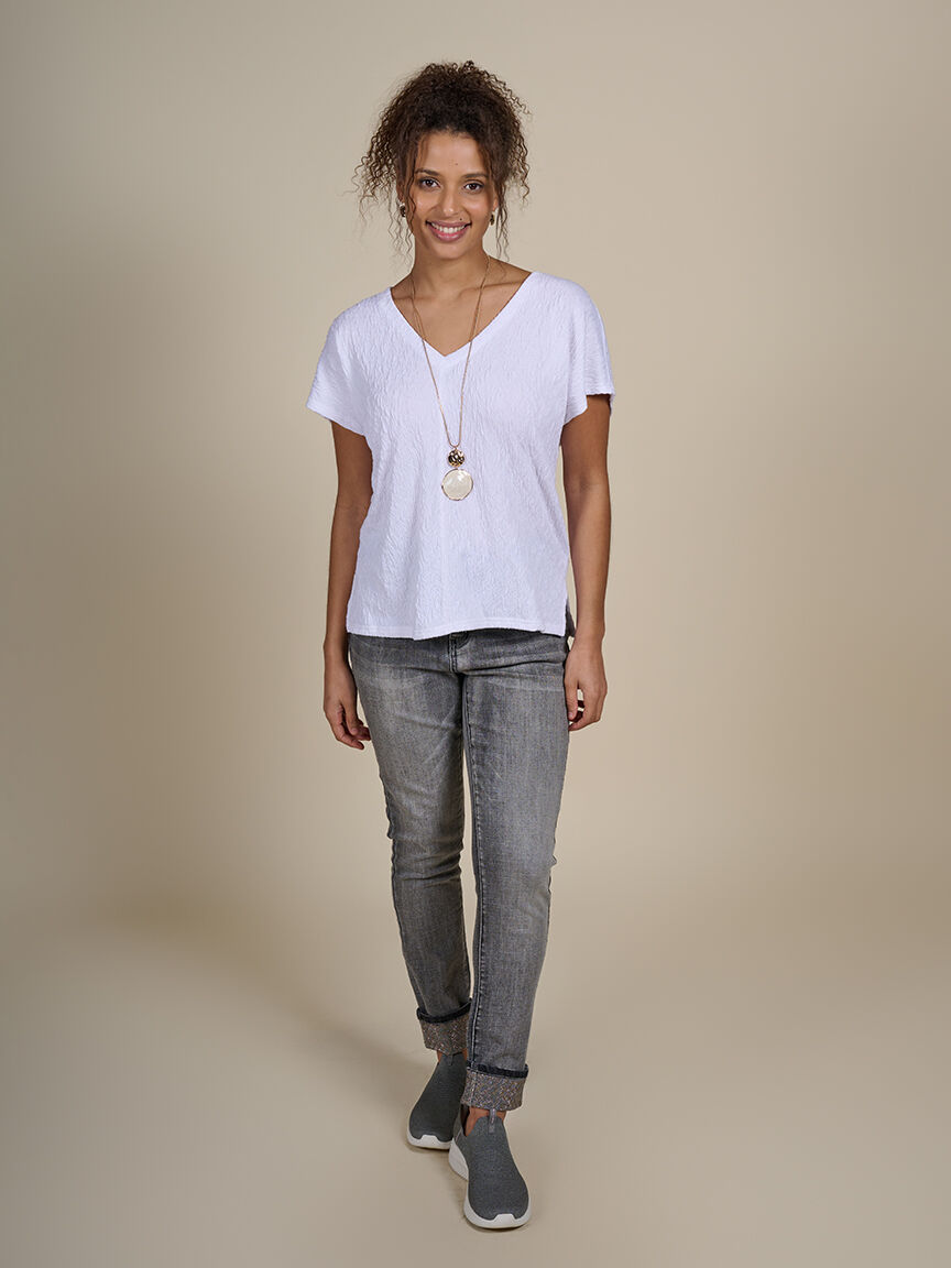 Short Sleeve V Neck Textured Top  Image 4