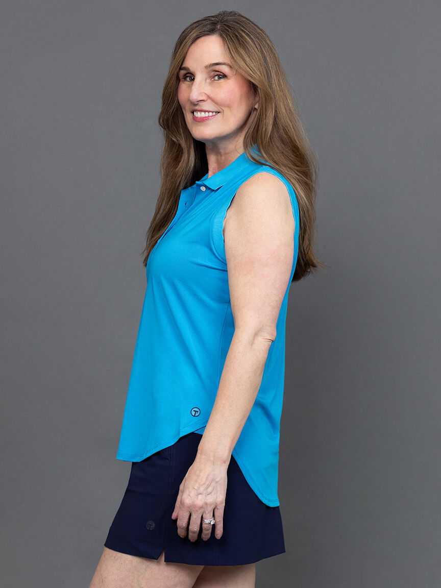 Performance UPF 50+ Sleeveless Polo Top w/ Scallop-Edge Rib Image 3