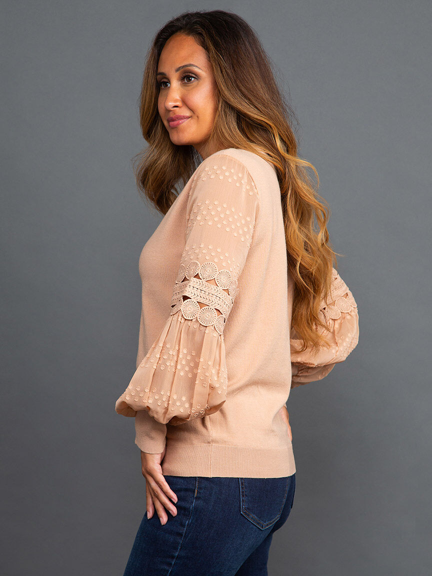 Lace & Crochet Balloon Sleeve Sweater Image 3